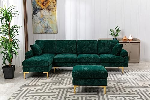 Purple 114 Inch Fabric Upholstered Modular Sectional Sofa with Chaise Lounge Ottoman and 2 Pillows X1947