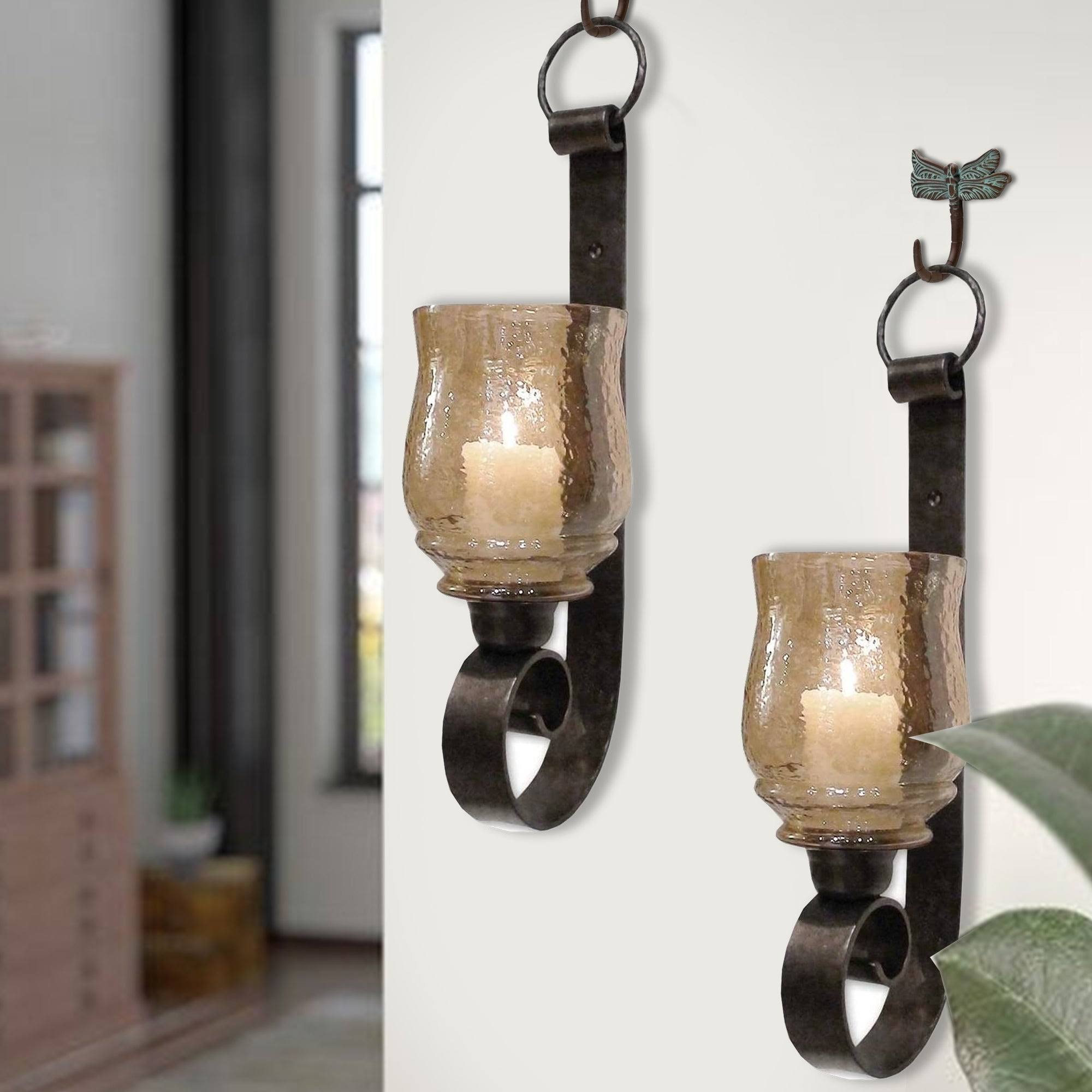 Set of 2 Bronze Metal Candle Holder Sconce Y551623