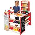 Red Wooden Supermarket Toy Set with Play Food, Cash Register, Conveyor F303776