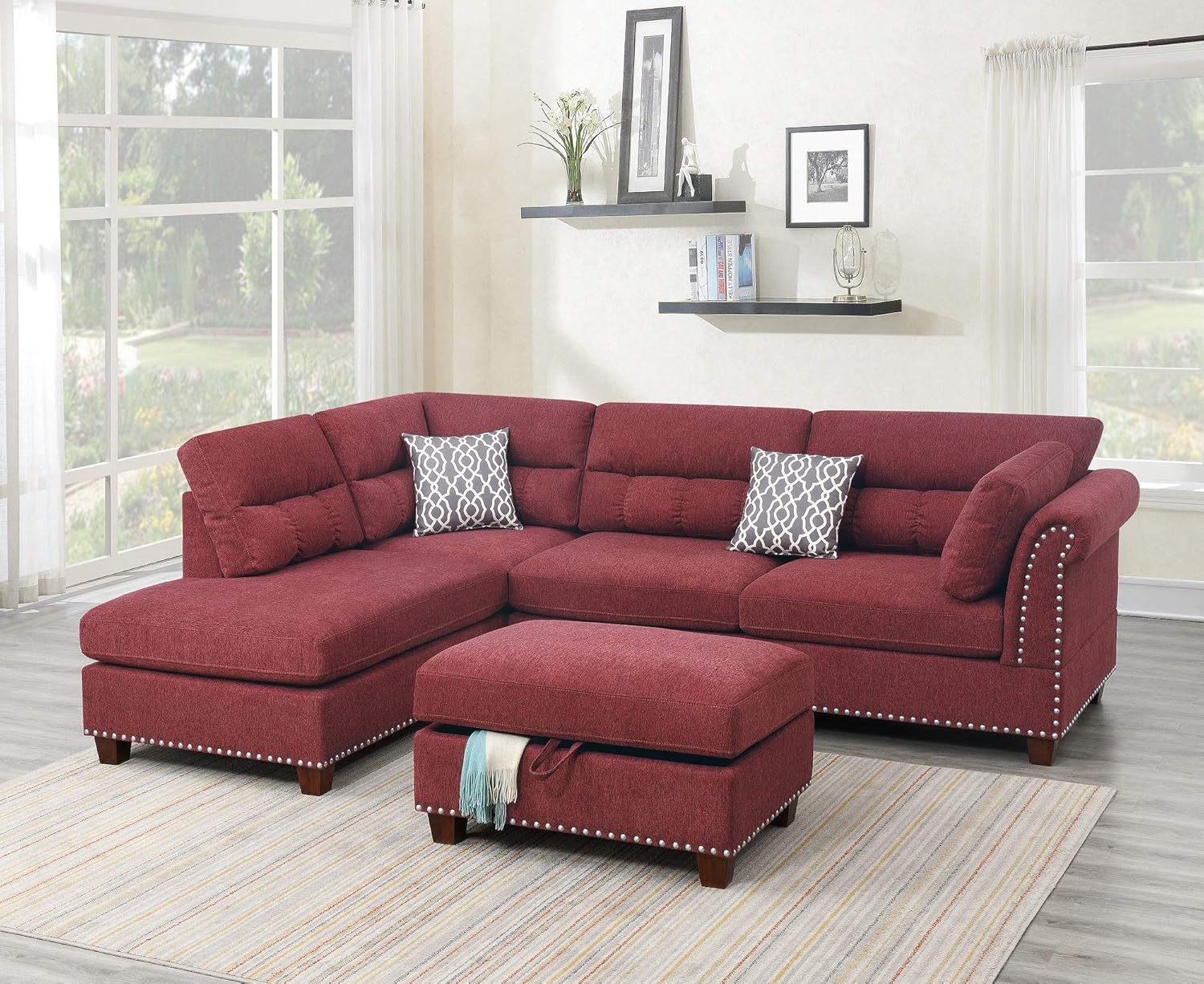 Red Velvet Sectional Sofa T36041