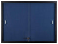 48 inch x 36 inch Blue Fabric Locking Bulletin Board with Sliding Glass Doors C542122