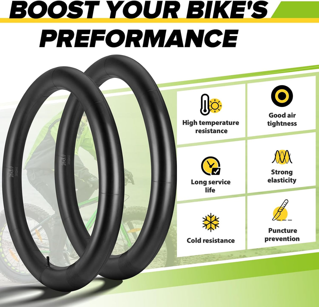 2 Pack 26x3.0-3.5, 2 Pack 26x3.5-4.5 Fat Bike Tube with AV 32mm Valve, Premium Butyl Rubber 26 x 3.5 Fat Tire Bike Tubes with 2 Tire Levers R563663