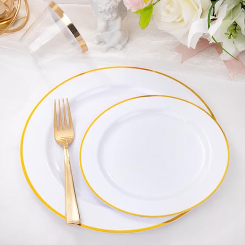 150 PCS Gold Plastic Plates Disposable Dinnerware Set with Cups G56909