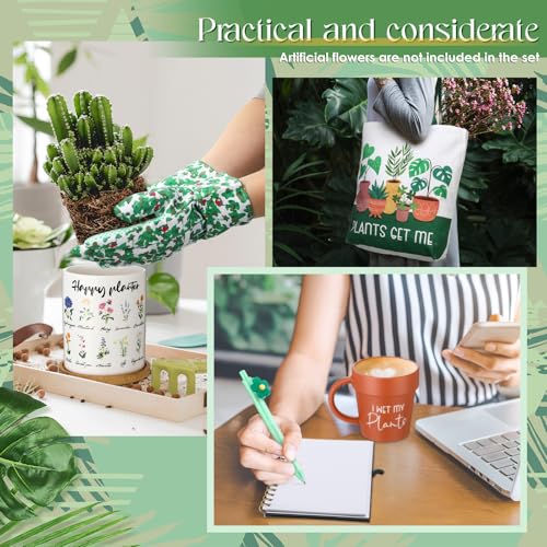 8 Pcs Plant Gift Box with Mug, Tote Bag, Plant Pot, Gardening Gloves T540135