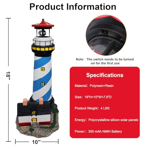 18" Solar Lighthouse with Rotating Beacon, Waterproof Outdoor Garden Decor (Black) H14931