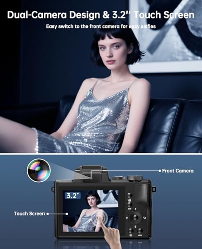 88MP WiFi Digital Camera with Dual-Lens, 16X Digital Zoom, Touch Screen, 2 Batteries, 32GB TF Card U686