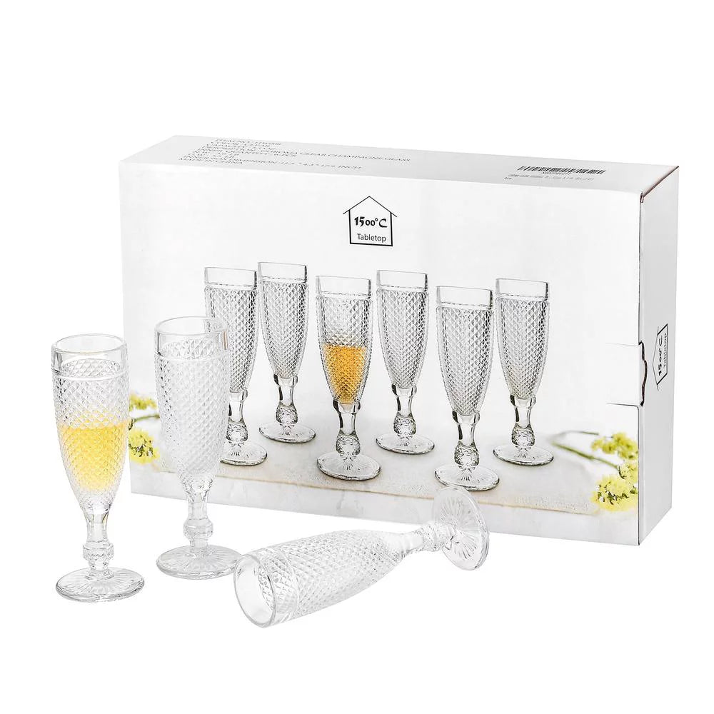 5.1 oz Set of 6 Clear Glass Champagne Flutes Y764703