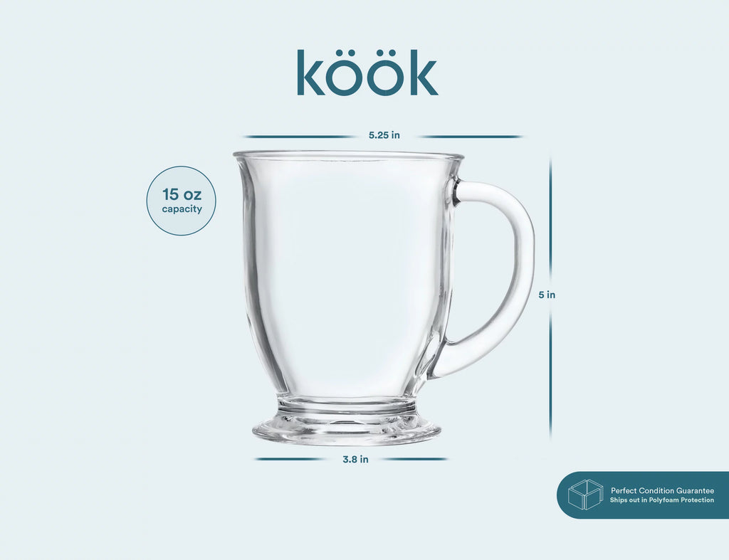 Clear Glass Coffee Mugs Set of 6 15-Oz Borosilicate Glass G182