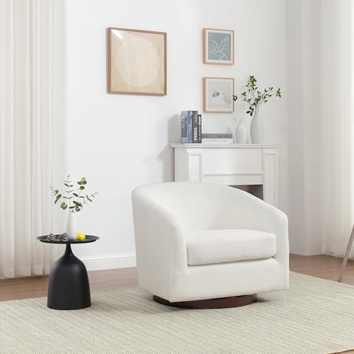 Oversized 360 Swivel Barrel Chair with Wood Base in Brown M206