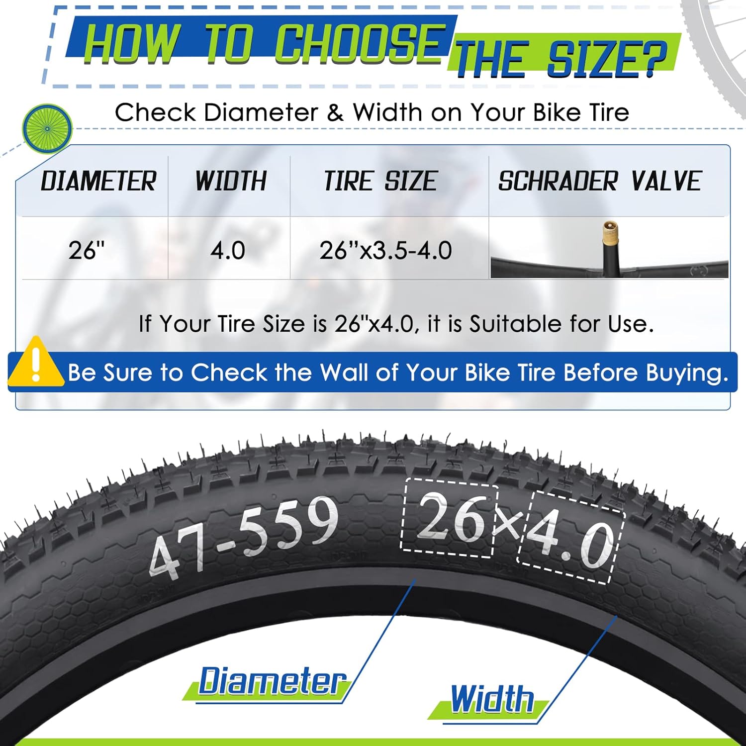 2 Pack 26x3.0-3.5, 2 Pack 26x3.5-4.5 Fat Bike Tube with AV 32mm Valve, Premium Butyl Rubber 26 x 3.5 Fat Tire Bike Tubes with 2 Tire Levers R563663