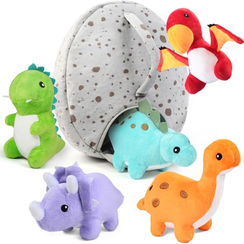 5 Small Dinosaur Plush Dolls and Egg Bag Toys Set T48917