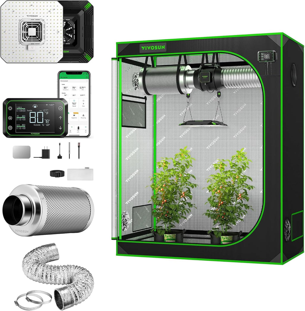 4x2 Grow Tent Smart Kit with 100W LED Grow Light, 6 Inch Air Aluminum Ducting and 6 Inch Air Carbon Filter V60901