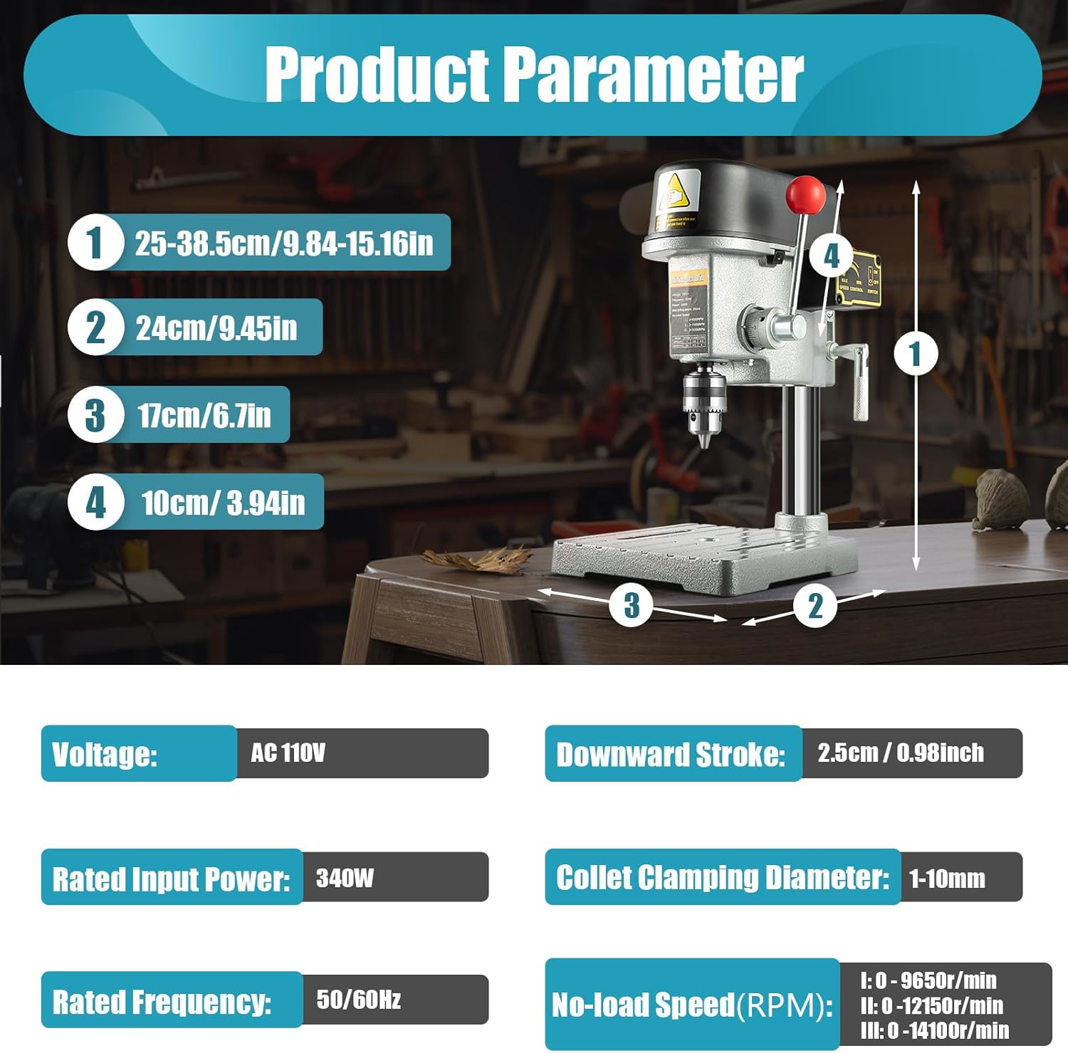 3-Speed Adjustable Benchtop Drill Press S362363