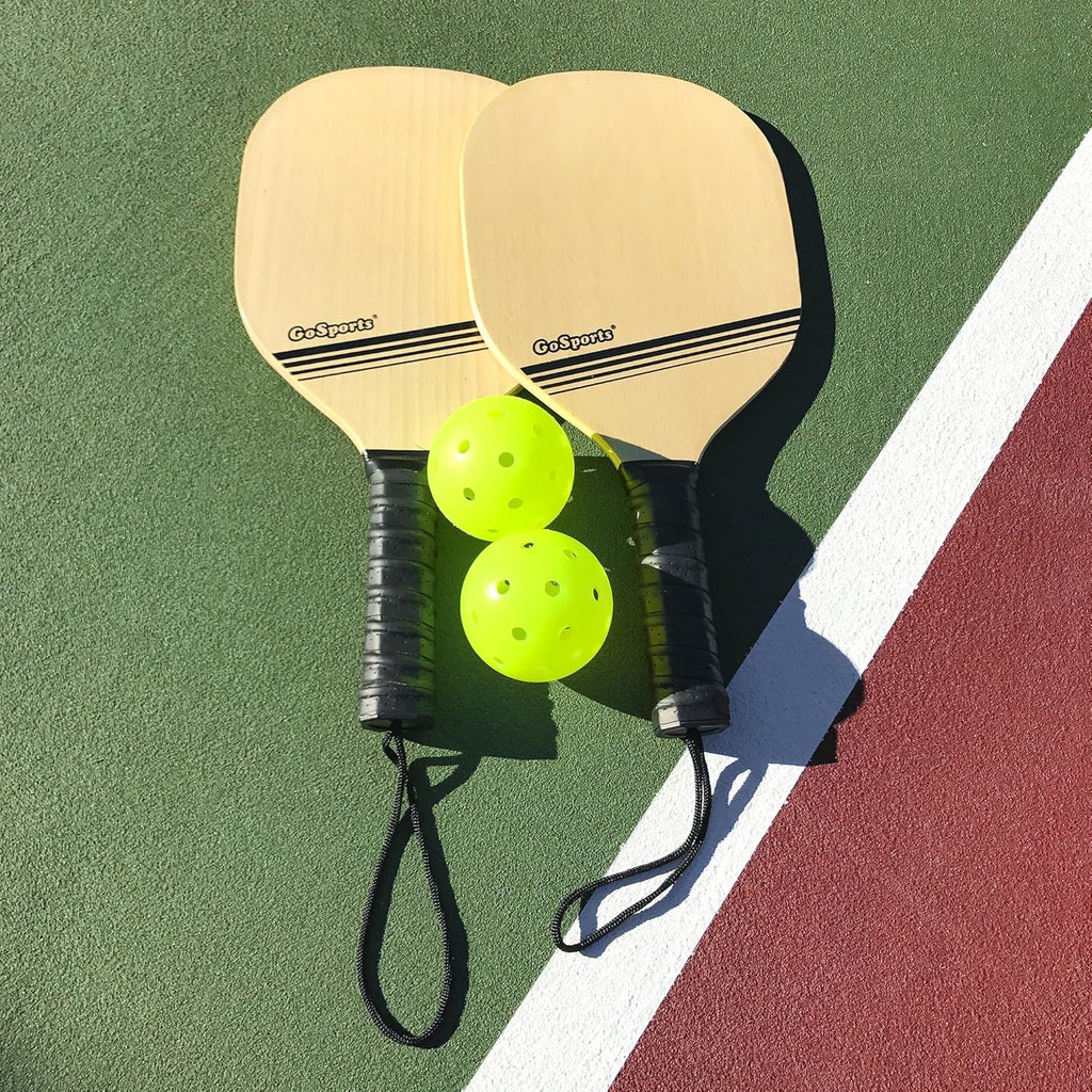 Wood Pickleball Starter Set with 2 Wooden Paddles, 4 Pickleballs & Backpack Tote M461236
