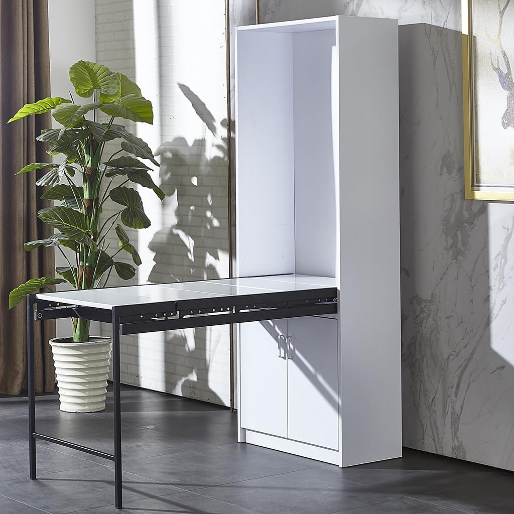 Large Fold-Out Convertible Writing Table with 4-Tier Storage Shelf, 27" W x 14.6" D x 74.6" H E8121