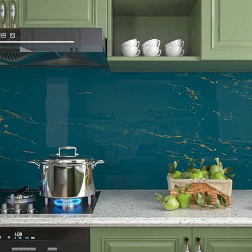 Dark Teal Blue and Gold Marble Peel and Stick Vinyl Contact Paper 15.8x78.8 E6379