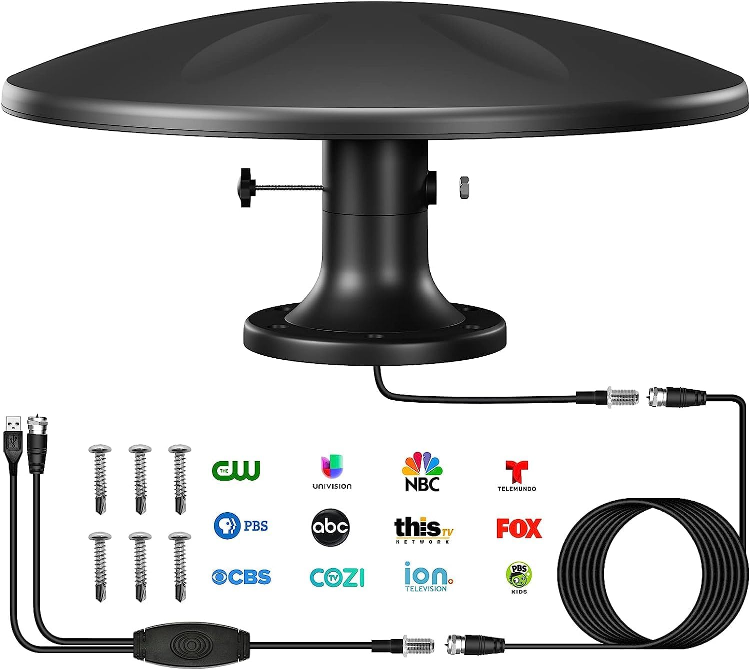Outdoor TV Antenna 360° Omni-Directional Reception Long 100+ Miles Range 4K Ready HDTV Antenna with 32ft RG6 Coax Cable P83392