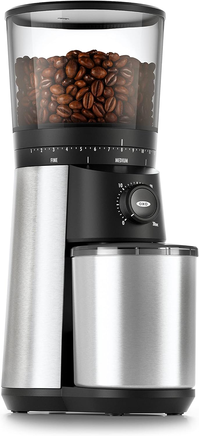 Silver Steel Conical Burr Coffee Grinder, 1.7 Qt Container C135572
