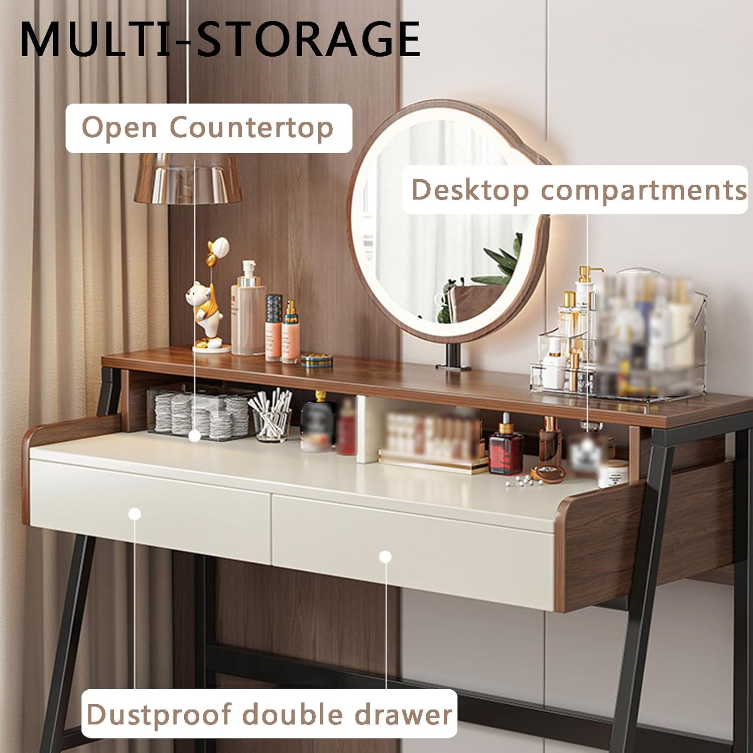 Solid Wood Vanity Set with 2 Drawers and Lighted Mirror L538410
