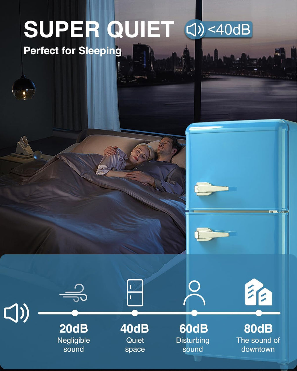 Compact Refrigerator Double Door Mini Fridge with Freezer, 3.5 Cu.ft, Blue Y168