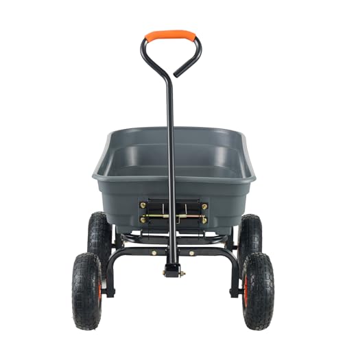Gray 4 Cu.Ft. 600lbs Poly Garden Cart Dump Wagon with Steel Frame D147