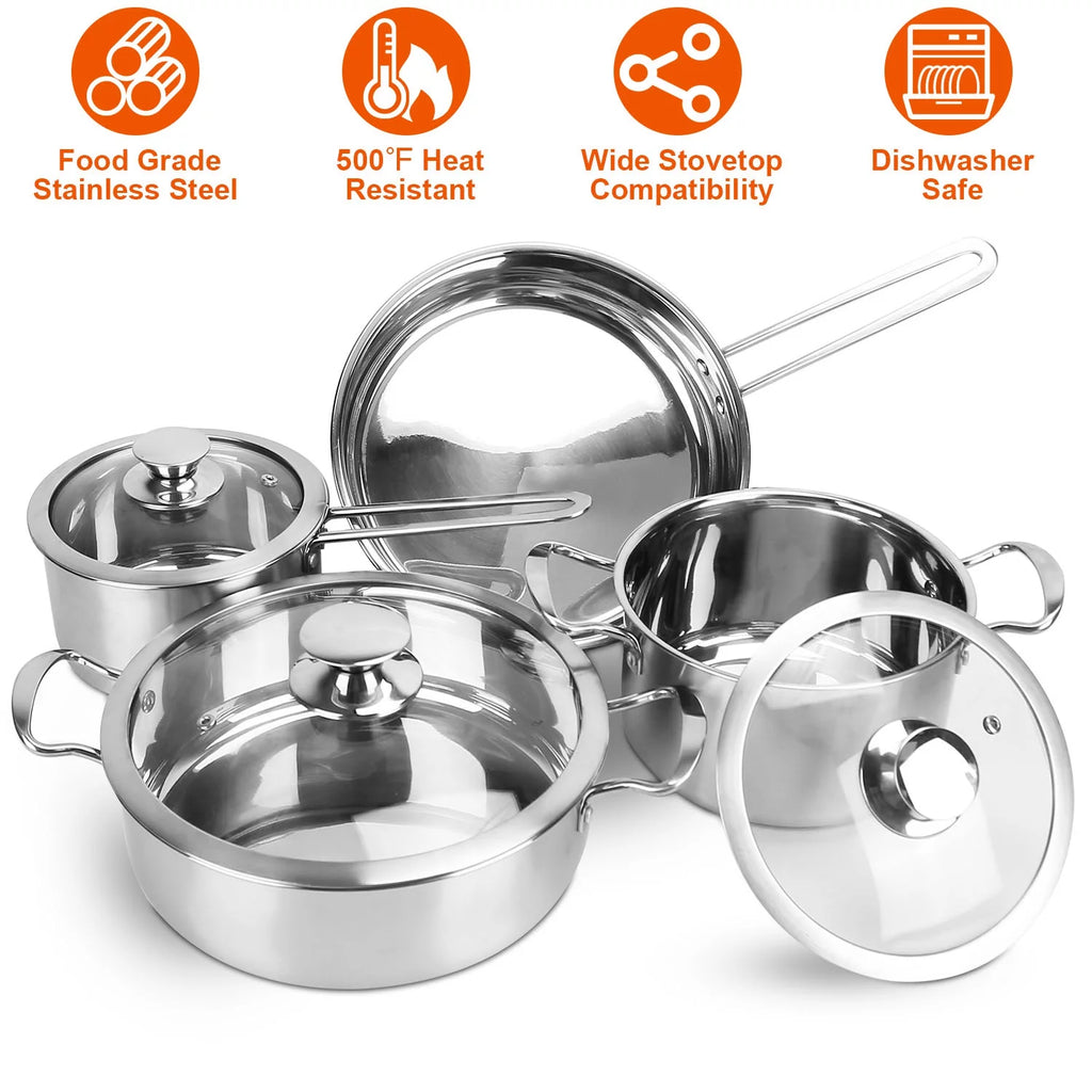 Stainless Steel Cookware Set with 2 Stockpot, 1 Saucepan, 1 Frying Pan H735