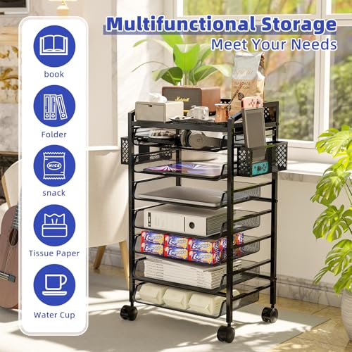 14 Tier Rolling File Cart with Sliding Trays, Black C9998