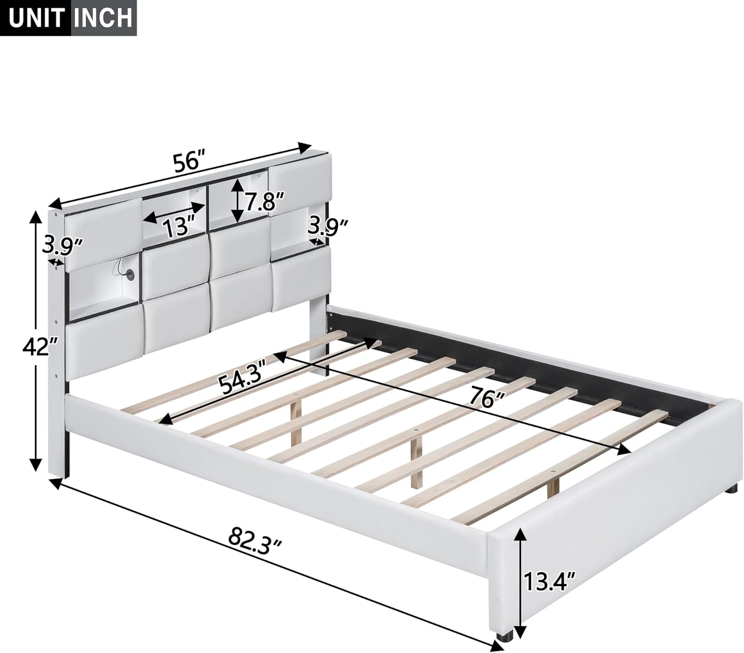 Beige Full Size Upholstered Platform Bed with Storage Headboard S570