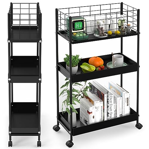 Black 3 Tier Metal Rolling Utility Cart L6945