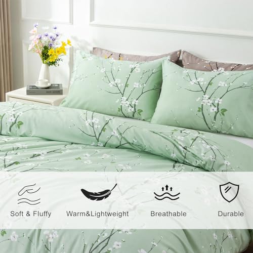 Queen Fluffy Soft Microfiber Floral Comforter Set with 2 Pillowcases D3769