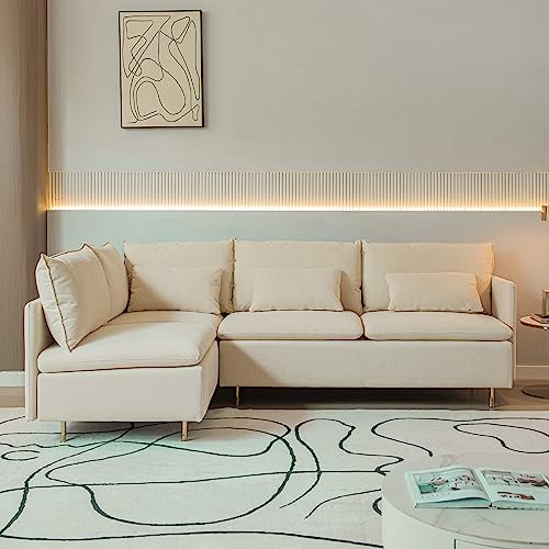 90.9 in L-Shaped Cotton Linen 3-Seater Modular Sofa with 3 Throw Pillows L188