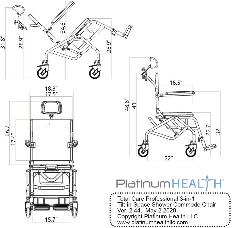 Tilt-in-Space Reclining Shower Commode Chair with Locking Casters C762