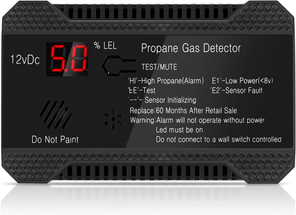Black 12V Propane Gas Detector with LCD Display and 85dB Alarm L649