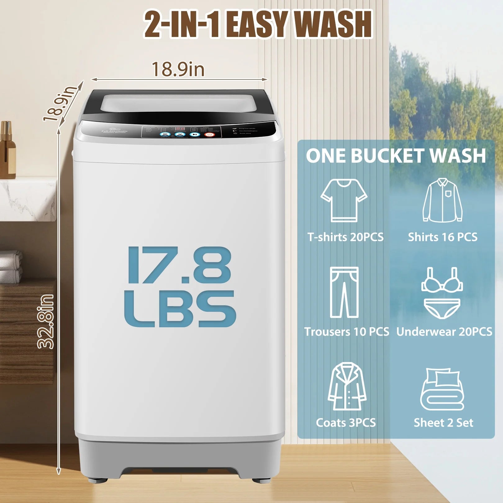 17.8 lbs Fully Automatic Compact Washer and Dryer Combo with Glass Top K162