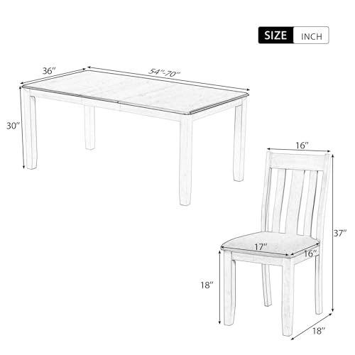 7 Pieces Dining Table Set with 6 Upholstered Chairs and Extendable Tabletop, Solid Wood X21945