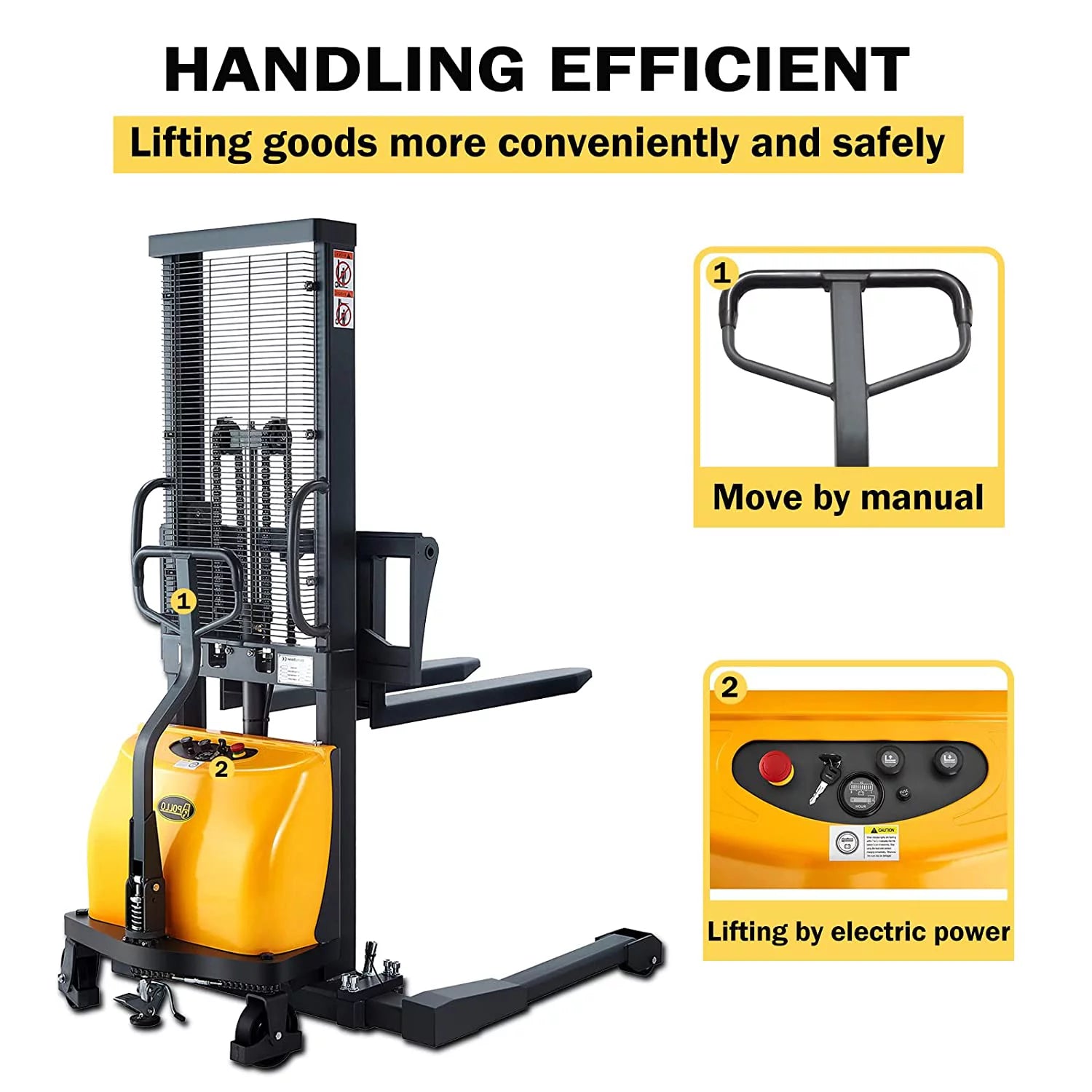 3300lb Cap. Semi-Electric Pallet Straddle Stacker with Adjustable Fork 98" Raised Height C6791