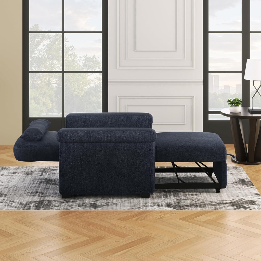 Dark Blue Convertible Sleeper Chair Sofa Bed with Pillow C605