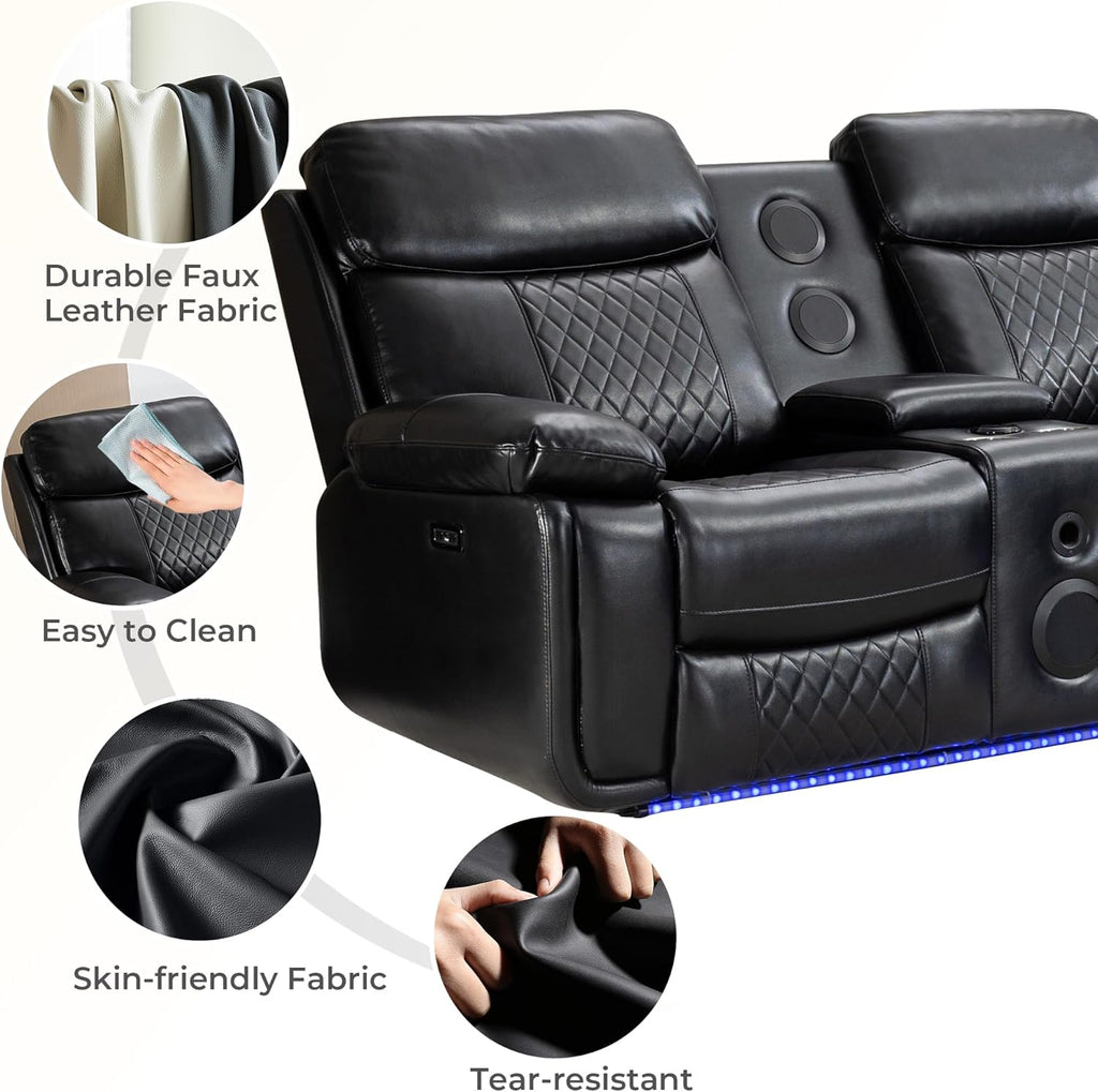 Black Faux Leather Power Reclining L-Shape Sectional Sofa Q599