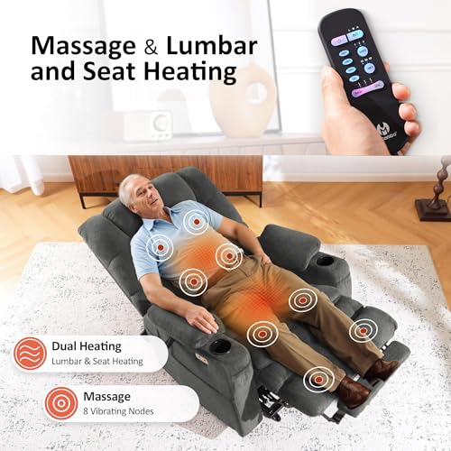Large Triple Motor Power Lift Recliner Chair with Massage and Dual Heating, Fabric (Grey, Large) K409004