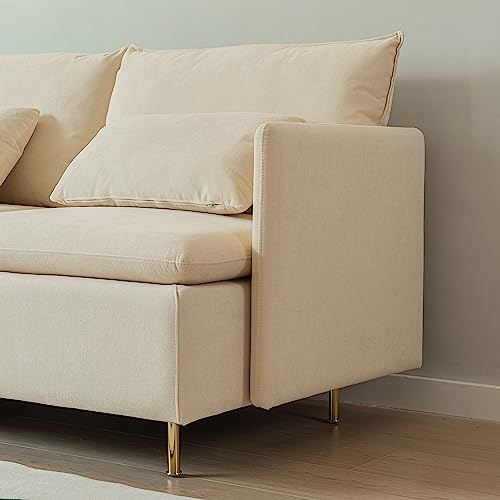 90.9 in L-Shaped Cotton Linen 3-Seater Modular Sofa with 3 Throw Pillows L188