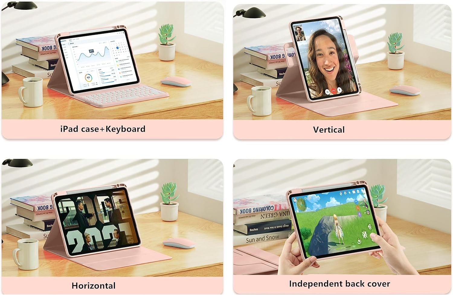 Pink Rotatable Detachable Bluetooth Keyboard Case for iPad 10.2'' 7th/8th/9th Generation K240