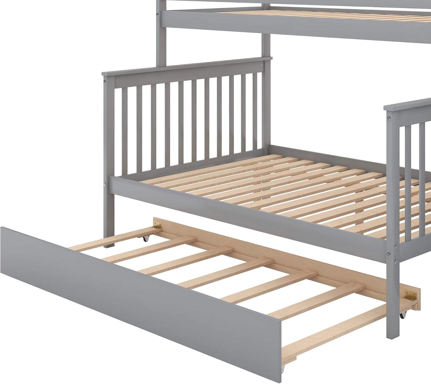 Gray Wood Twin Over Full Bunk Bed Frame with Trundle I225