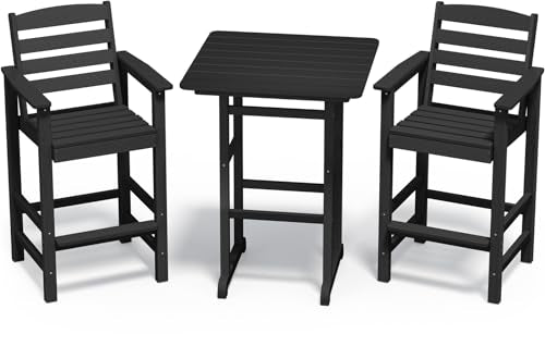 5 Pieces HDPE Adirondack Bar Chairs Set with Bar Pub Table, Black W61007