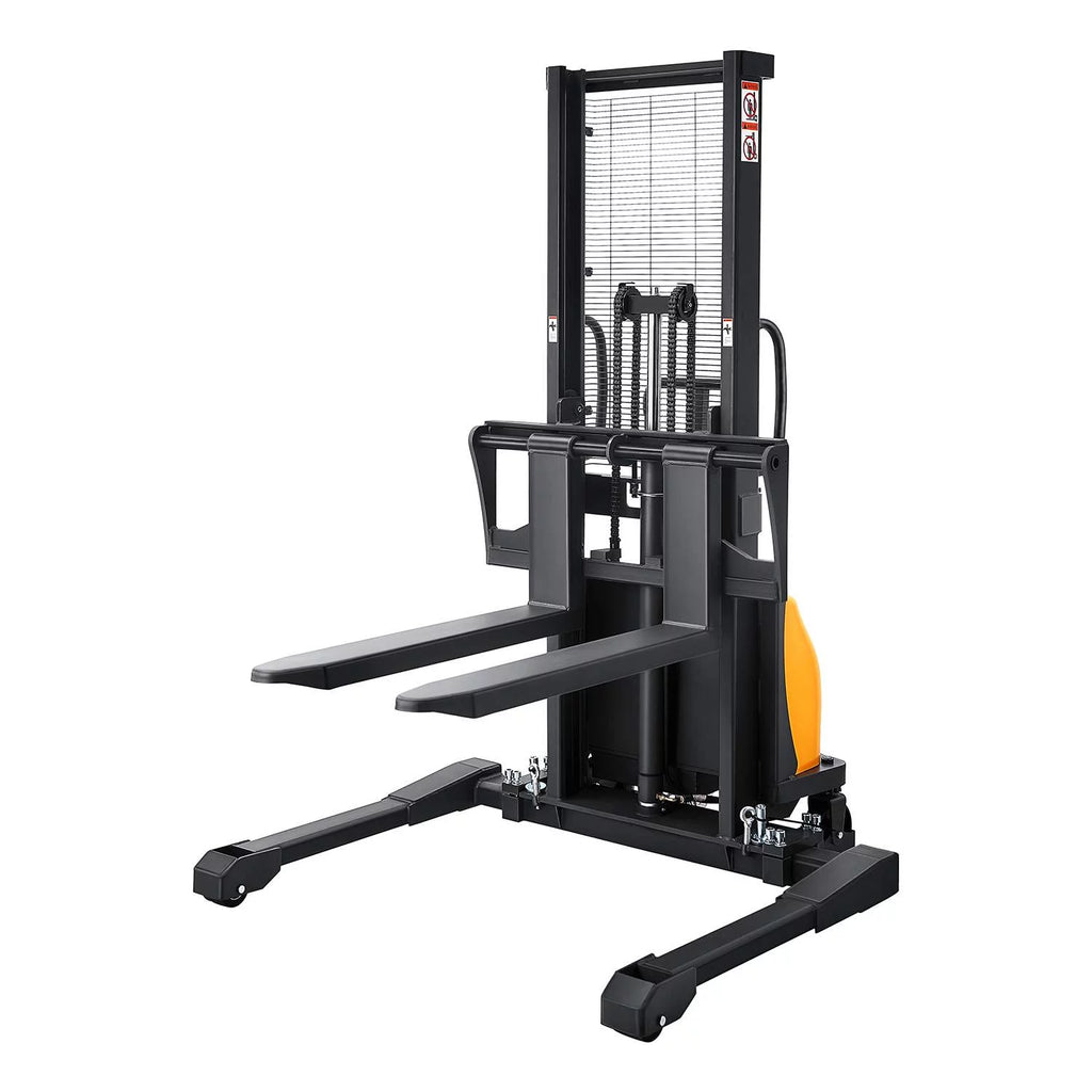 3300lb Cap. Semi-Electric Pallet Straddle Stacker with Adjustable Fork 98" Raised Height C6791