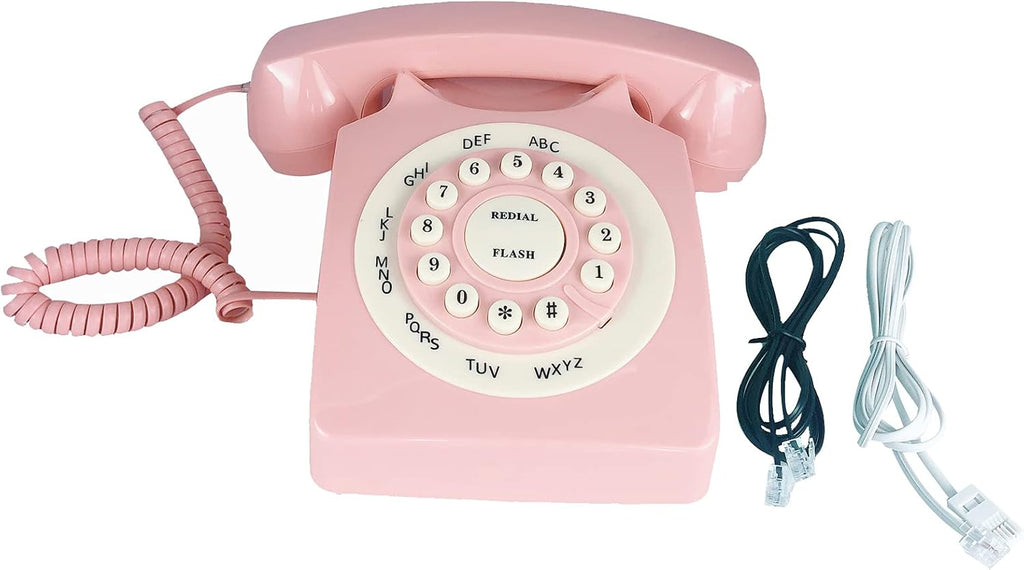 Pink Retro Rotary Corded Desk Phone E571