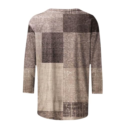 Womens 3/4 Length Sleeve Color Block Tunic Tops Plus Size T Shirts L947