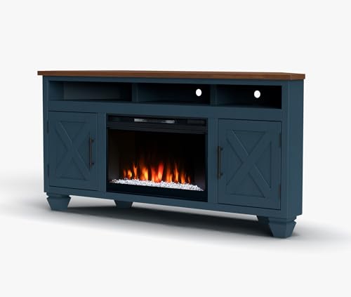 64 inches Knotty Alder Solid Wood Corner TV Stand with Fireplace E10829