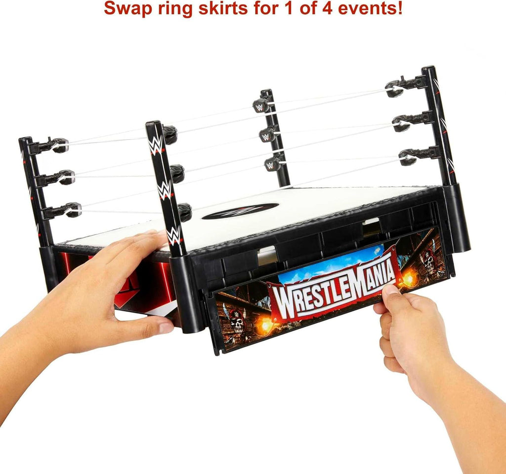 WWE Superstar Ring Playset with Spring-Loaded Mat, Pro-Tension Ropes & 4 Event Stickers, 14-inch J9503
