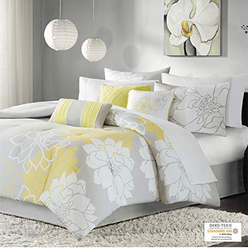 Grey/Aqua Cal King 7 Piece Sateen Cotton Comforter Set K23074