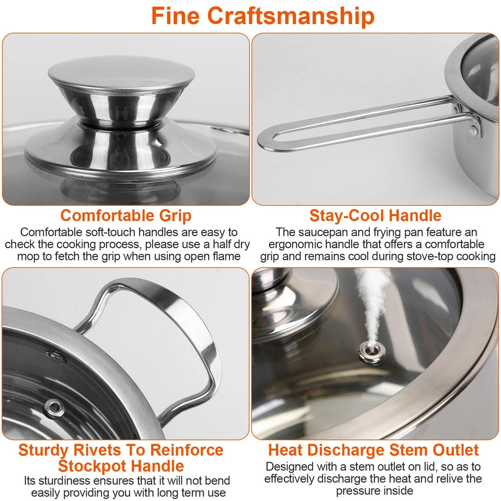 Stainless Steel Cookware Set with 2 Stockpot, 1 Saucepan, 1 Frying Pan H735